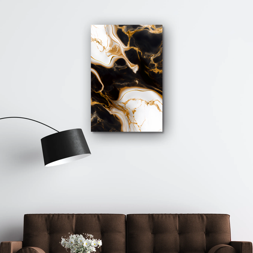 Tableau abstrait Marbre Noir & Or – Élégance Luxe