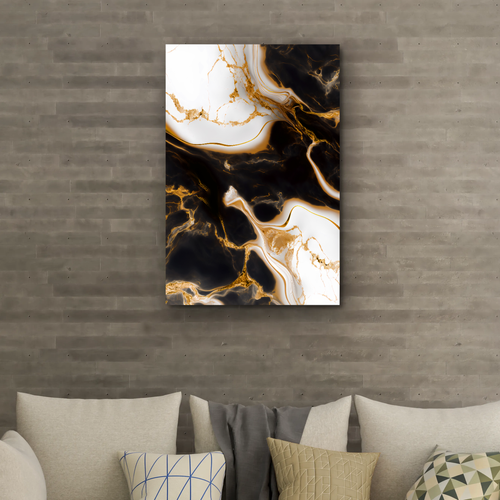 Tableau abstrait Marbre Noir & Or – Élégance Luxe